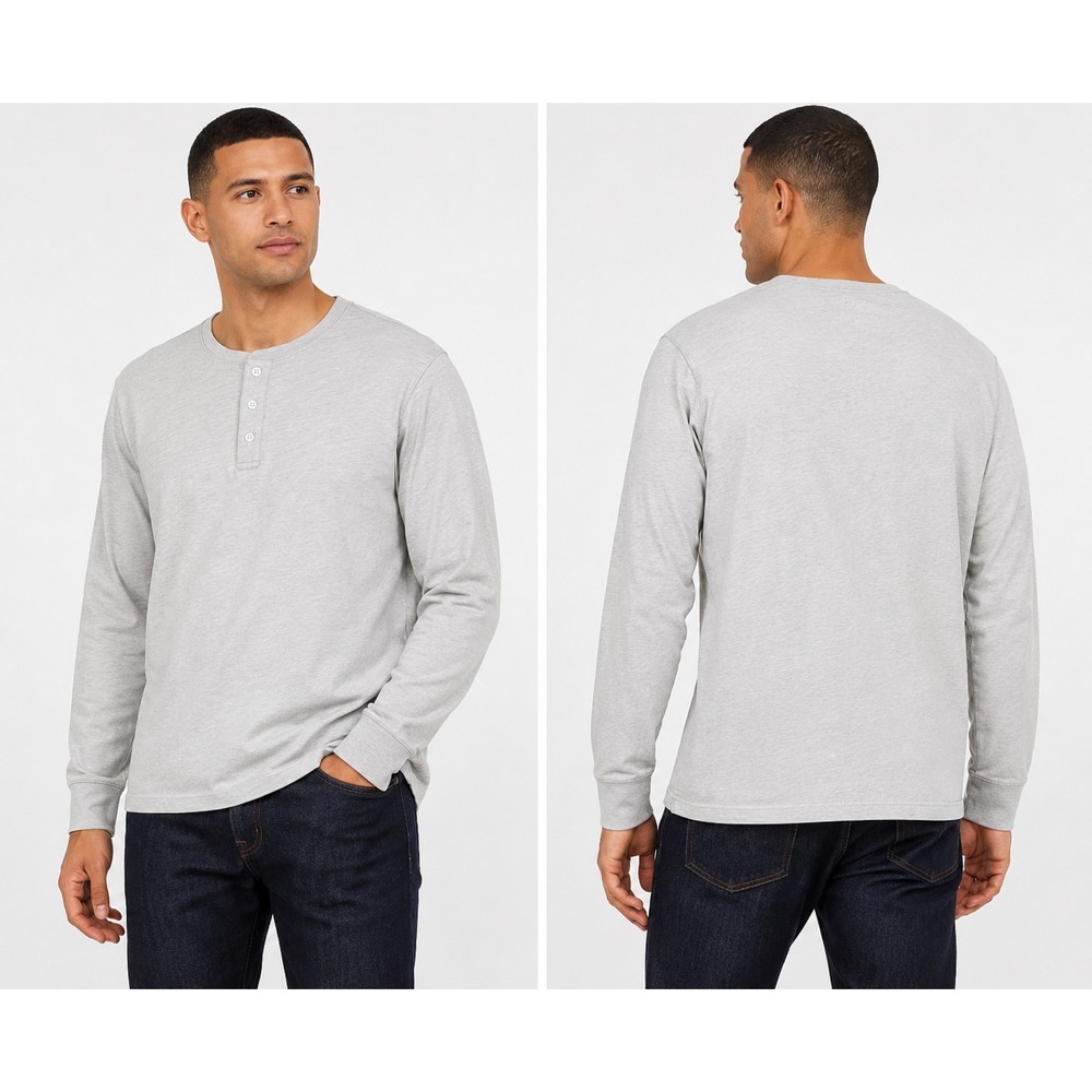 Vince Men's Long Sleeve Henley Shirt Light Gray 100% Cotton Size Medium M New